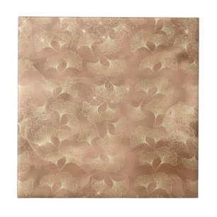 Blush Pink Gold Ginkgo Leaves Elegant Botanical 9 Tile