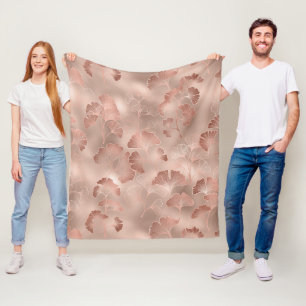 Blush Pink Gold Ginkgo Leaves Elegant Botanical Fleece Blanket