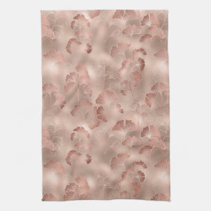 Blush Pink Gold Ginkgo Leaves Elegant Botanical Kitchen Towel