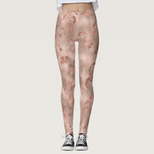 Blush Pink Gold Ginkgo Leaves Elegant Botanical Leggings