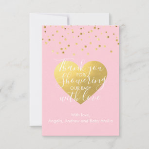 Blush Pink & Gold Girl Baby Shower Thank You PHOTO Card