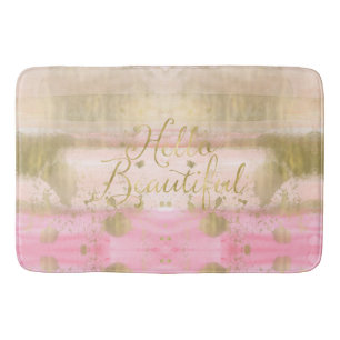 Blush Pink Gold Glam Watercolor Hello Beautiful Bath Mat
