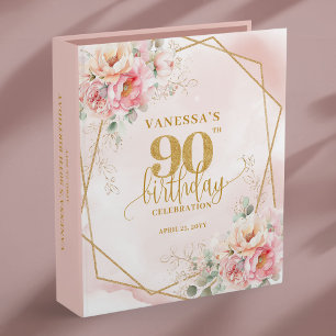 Blush Pink Gold Glitter 90th Birthday Memory Album Binder