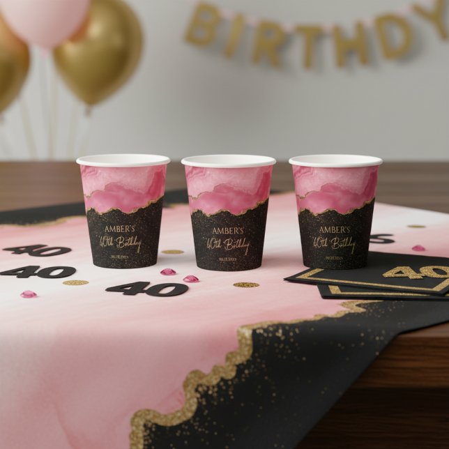 Blush Pink Gold Glitter Abstract Watercolor Marble Paper Cups (Creator Uploaded)