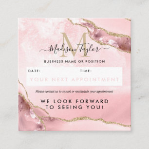 Blush Pink Gold Glitter Agate Marble Monogram Cute Appointment Card