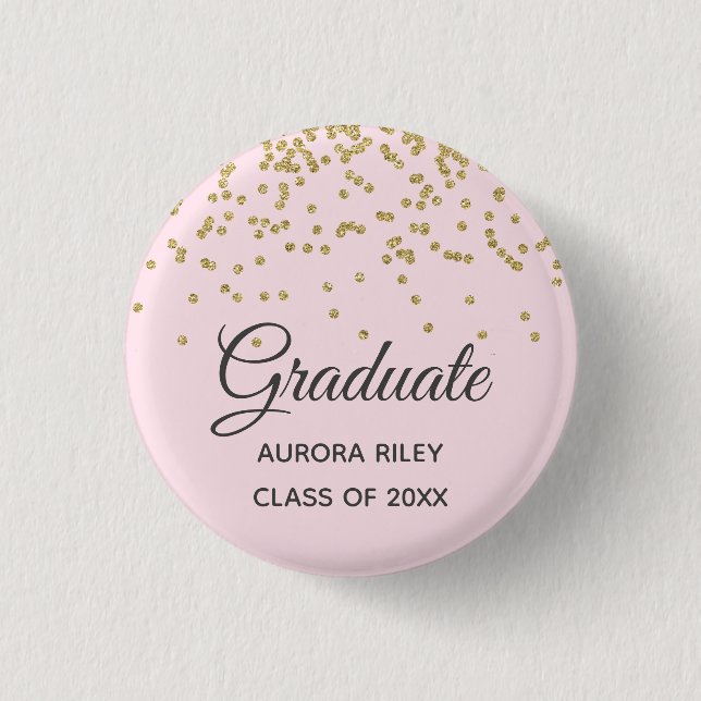 Blush Pink Gold Glitter Confetti Graduation Favour 1 Inch Round Button (Front)