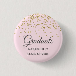 Blush Pink Gold Glitter Confetti Graduation Favour 1 Inch Round Button