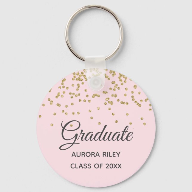 Blush Pink Gold Glitter Confetti Graduation Favour Keychain (Front)