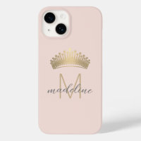 Blush Pink Gold Glitter Crown Monogram Initial