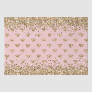 Blush Pink Gold Glitter Diamonds Sparkle Tissue Paper