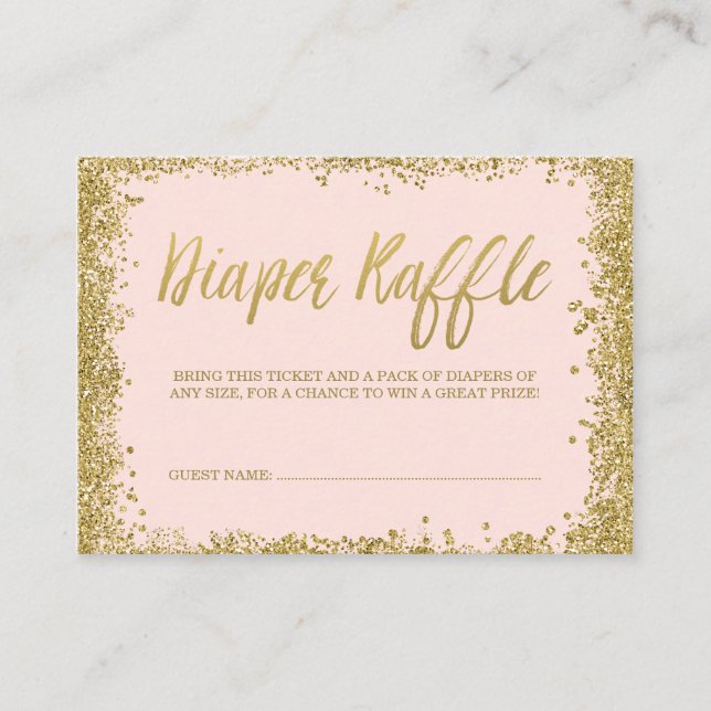 Blush Pink Gold Glitter Diaper Raffle Ticket Enclosure Card (Front)