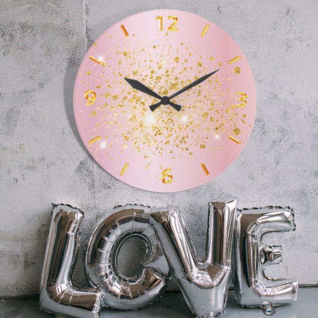 Blush pink gold glitter dust metal name script large clock (Creator Uploaded)