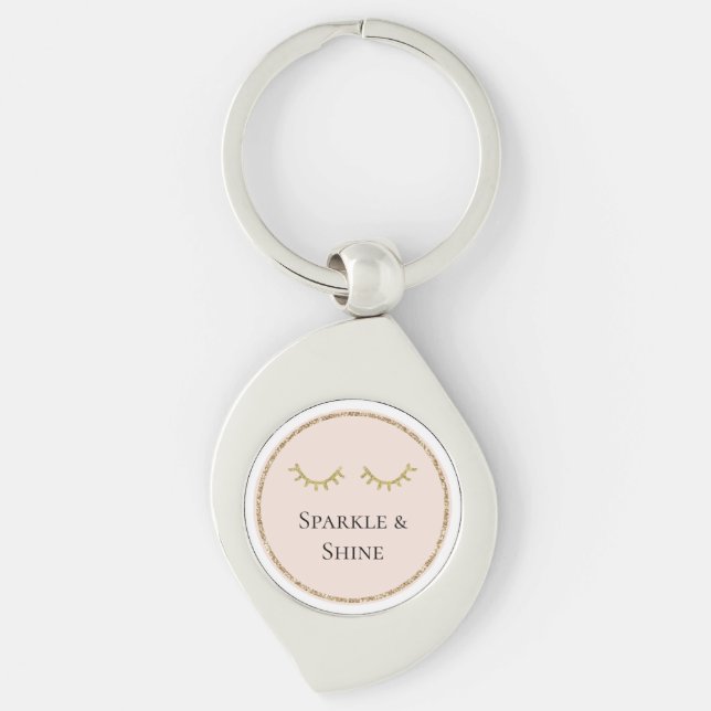 Blush Pink Gold Glitter Eyelashes Sparkle   Keychain (Front)