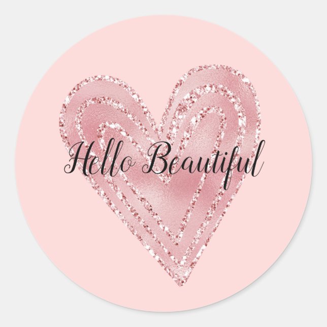 Blush Pink Gold Glitter Glitzy Heart Classic Round Sticker (Front)