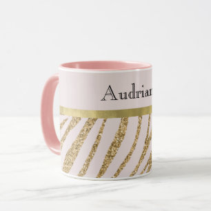 Blush Pink Gold Glitter Glitzy Stripes  Mug