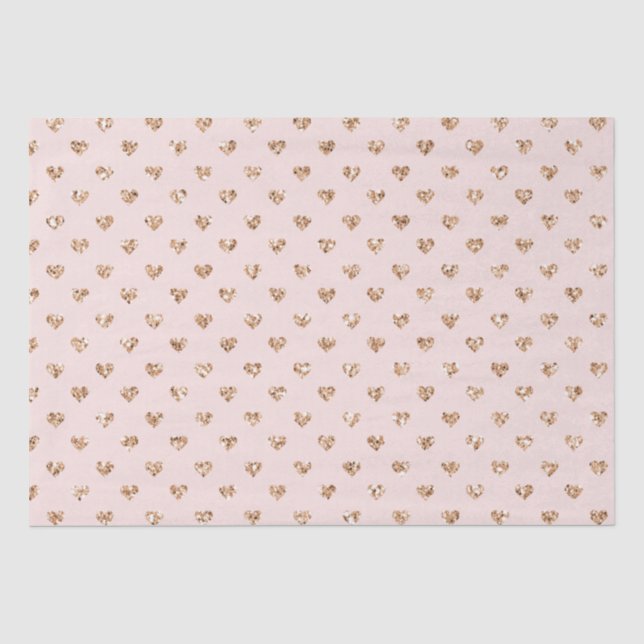 Blush Pink Gold Glitter Hearts Tissue Paper (Front)