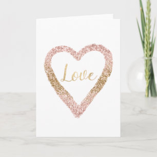 Blush Pink Gold Glitter Love Heart Card