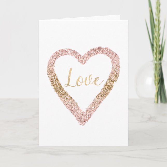 Blush Pink Gold Glitter Love Heart Card (Front)
