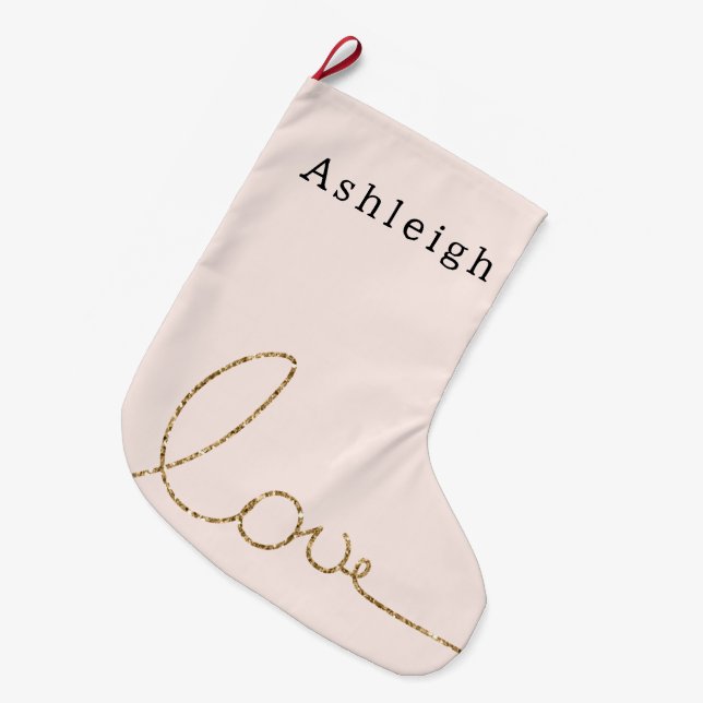 Blush Pink Gold Glitter Love Large Christmas Stocking (Front (Hanging))