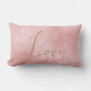 Blush Pink Gold Glitter Love Lumbar Pillow