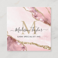 Blush Pink Gold Glitter Marble Agate Chic Monogram