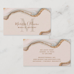 Blush Pink Gold Glitter Marble Agate Notary  Business Card