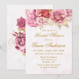 Blush Pink Gold Glitter Peony Bridal Shower Invitation