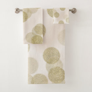 Blush Pink & Gold Glitter Polka Dots Chic Modern Bath Towel Set