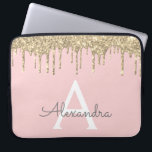 Blush Pink Gold Glitter Sparkle Monogram Laptop Sleeve<br><div class="desc">Blush Pink and Gold Faux Dripping Modern and Elegant Girly Glitter and Sparkle Elegant Monogram Case. This case can be customized to include your initial and first name.</div>