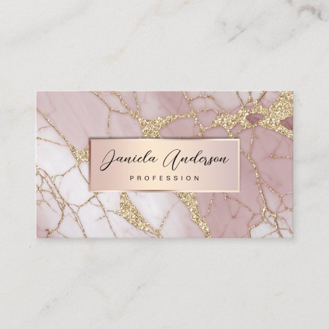 Blush Pink Gold Glitter Stylish Marble QR code Business Card (Front)
