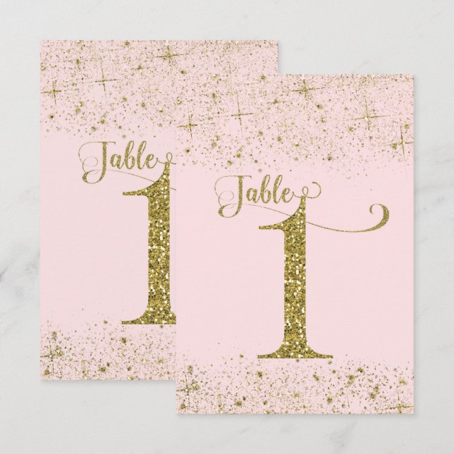 Blush Pink Gold Glitter Table Numbers Number 1 (Front/Back)