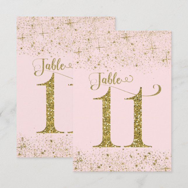 Blush Pink Gold Glitter Table Numbers Number 11 (Front/Back)