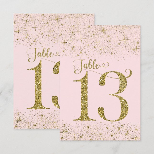 Blush Pink Gold Glitter Table Numbers Number 13 (Front/Back)
