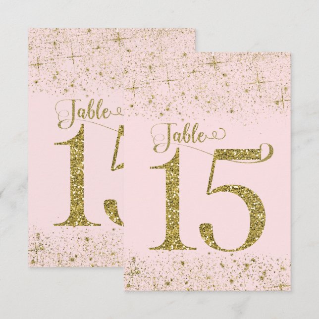 Blush Pink Gold Glitter Table Numbers Number 15 (Front/Back)