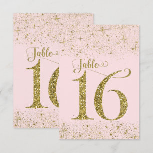 Blush Pink Gold Glitter Table Numbers Number 16