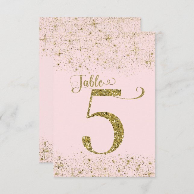 Blush Pink Gold Glitter Table Numbers Number 5 (Front/Back)