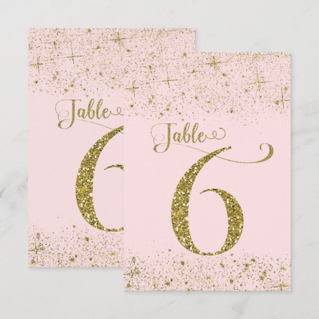 Blush Pink Gold Glitter Table Numbers Number 6 (Front/Back)