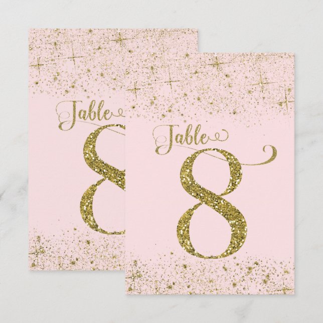 Blush Pink Gold Glitter Table Numbers Number 8 (Front/Back)