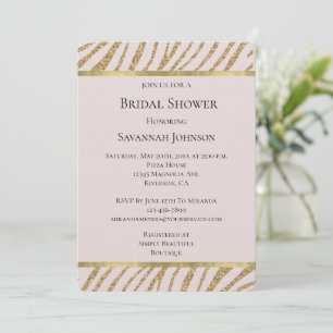Blush Pink Gold Glitter Zebra Animal Bridal Shower Invitation