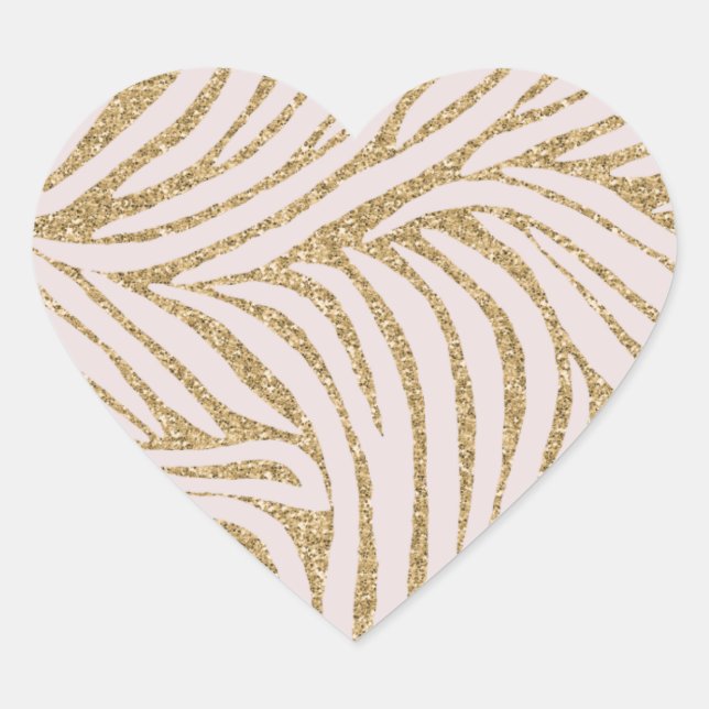 Blush Pink Gold Glitter Zebra   Heart Sticker (Front)