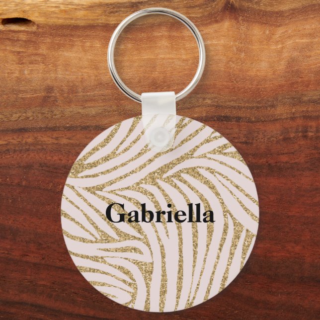 Blush Pink Gold Glitter Zebra   Keychain (Front)