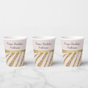 Blush Pink Gold Glitter Zebra Paper Cups