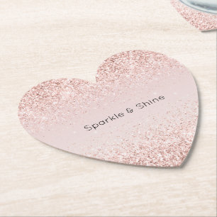 Blush Pink Gold Glitz Glitter Sparkle Paper Coaster