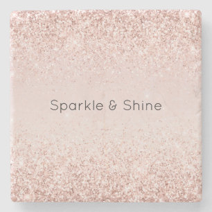 Blush Pink Gold Glitz Glitter Sparkle Stone Coaster