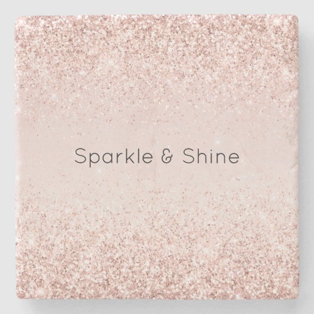 Blush Pink Gold Glitz Glitter Sparkle Stone Coaster (Front)