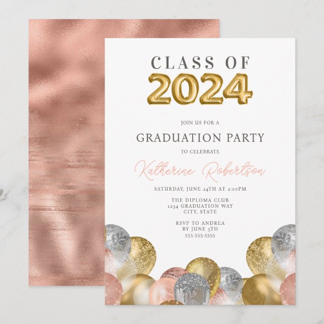 Blush Pink Gold Graduation Party Invitation (Front/Back)