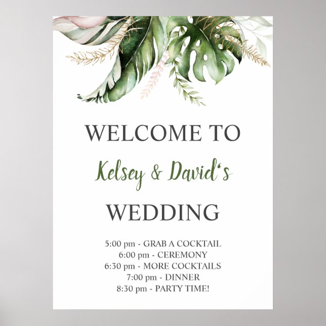 Blush Pink Gold Greenery Wedding Welcome Poster (Front)