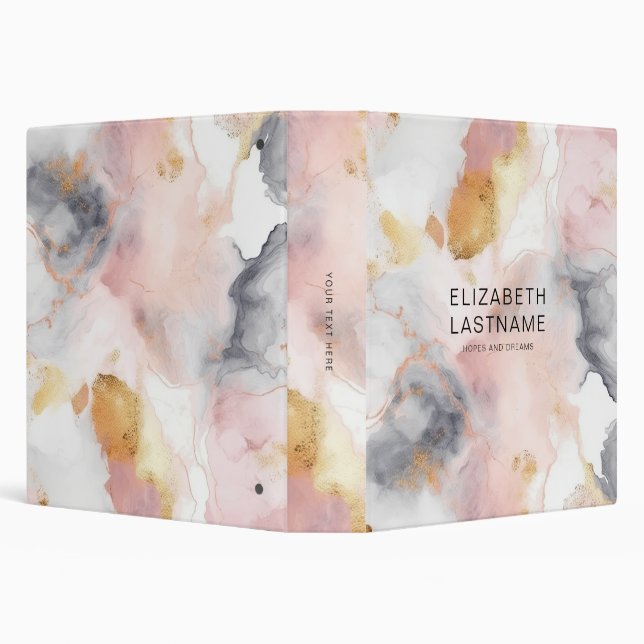 Blush Pink Gold Grey Marble Block Lettering Name Binder (Background)