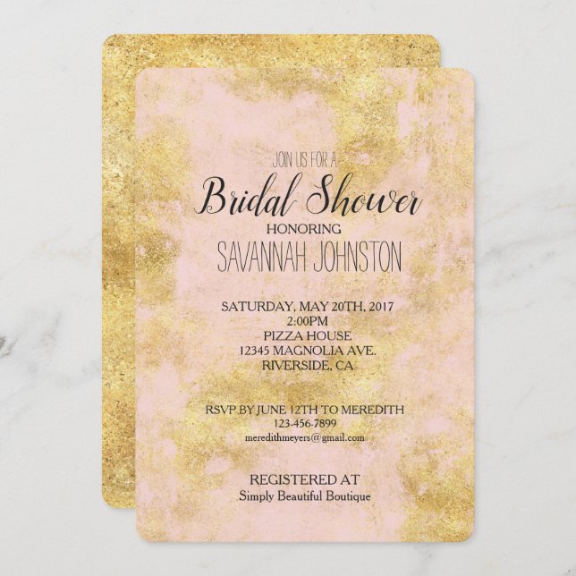 Blush Pink Gold Grunge Invitation (Front/Back)