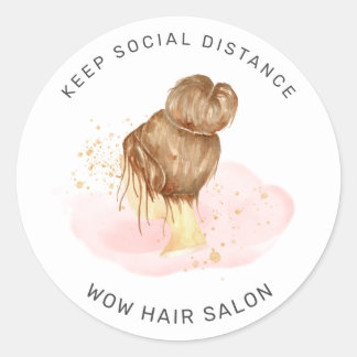 blush pink gold hair updo salon social distancing classic round sticker